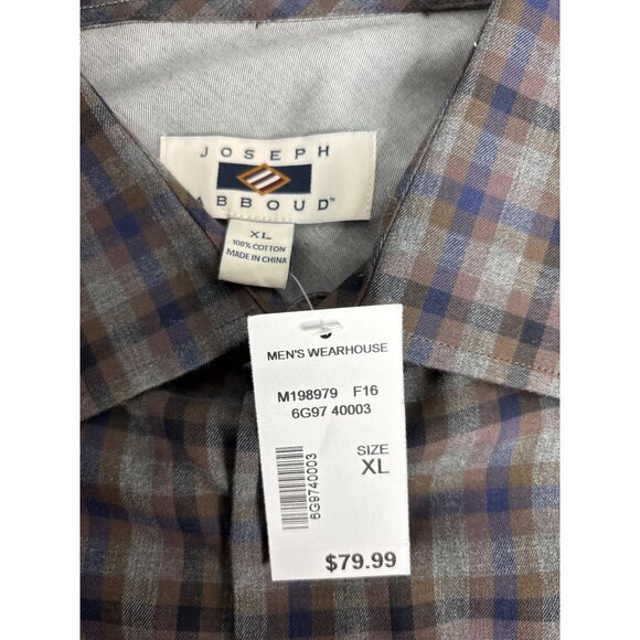 Joseph Abboud Men's Gray Multi Check Long-Sleeve BD Dress Shirt Size XL NWT - Picture 4 of 6